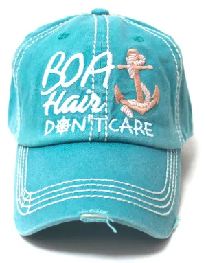 Beach Accessory Boat Hair Don't Care Monogram Baseball Hat, Turquoise