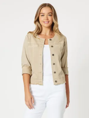 Collarless Denim Jacket - Natural