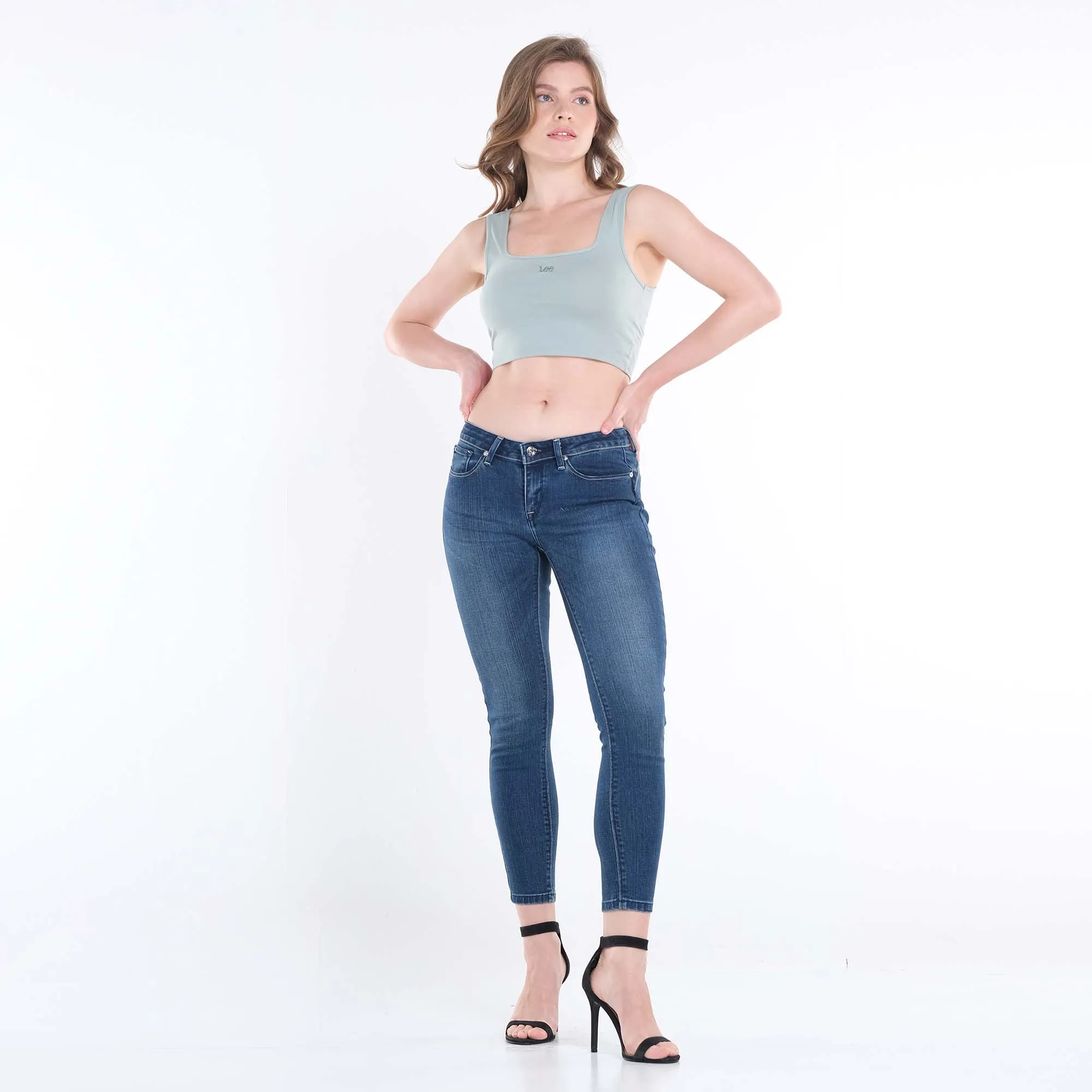 LEE WOMENS SKINNY NARROW DENIM JEANS IN TIDAL CRASH