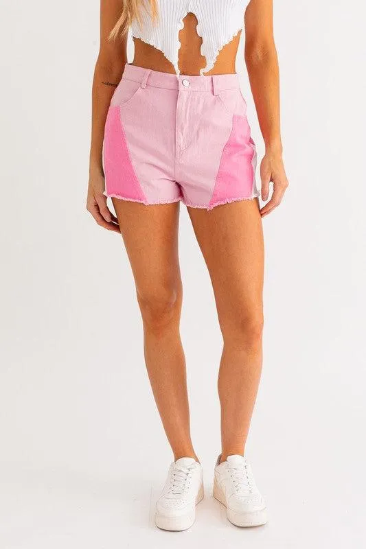 Pink Color Block Shorts