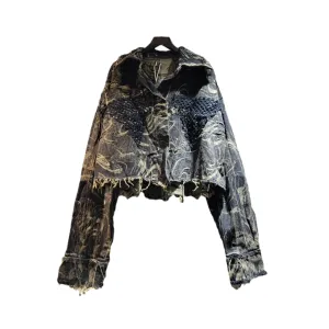 Pre Order:  Long Sleeve Tweed Edge Tassel Denim Jacket