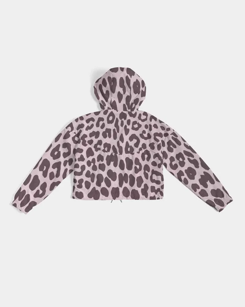 Uniuquely You Womens Cropped Windbreaker Jacket / Pink Leopard Print - J653833