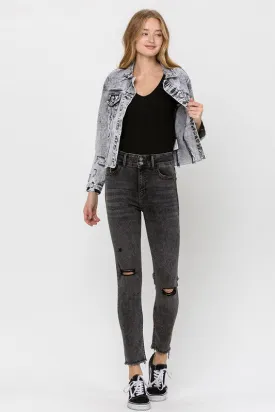 Vervet Distressed Black Acid Wash Crop Jacket