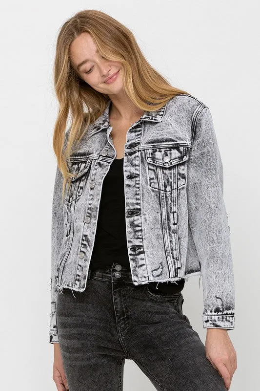 Vervet Distressed Black Acid Wash Crop Jacket