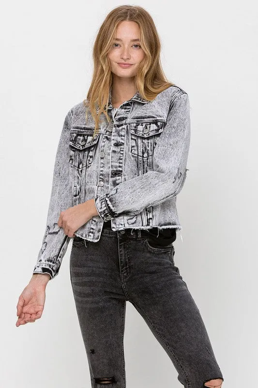 Vervet Distressed Black Acid Wash Crop Jacket