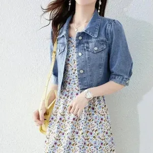 Women Half Sleeve Denim Short Jacket