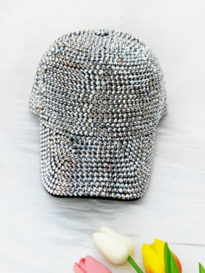 Women's Fashionable Silver Rhinestone Detail Baseball Cap